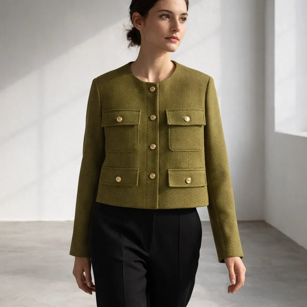 Aurelia Women's Wool Cropped Sweater Jacket - Warm Winter Outerwear