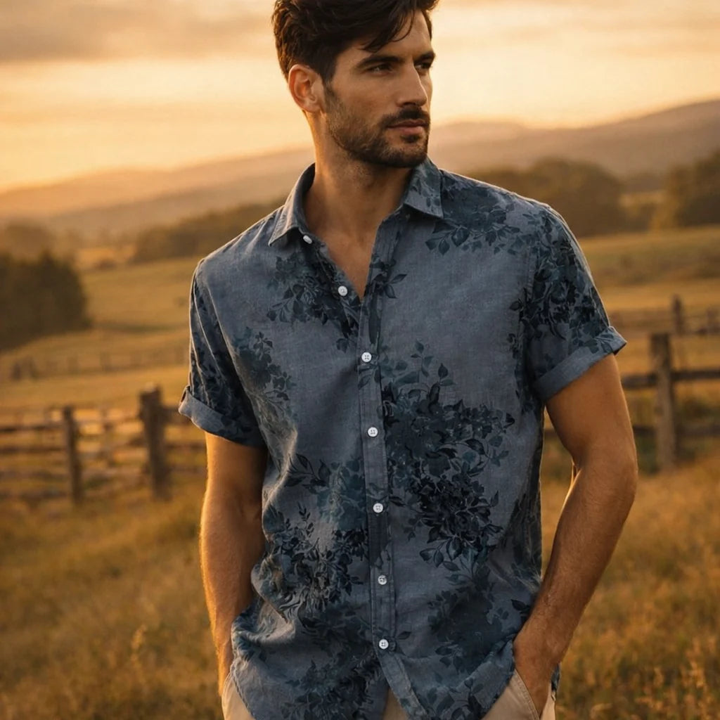 Ocean Breeze Floral Print Short Sleeve Shirt for Men