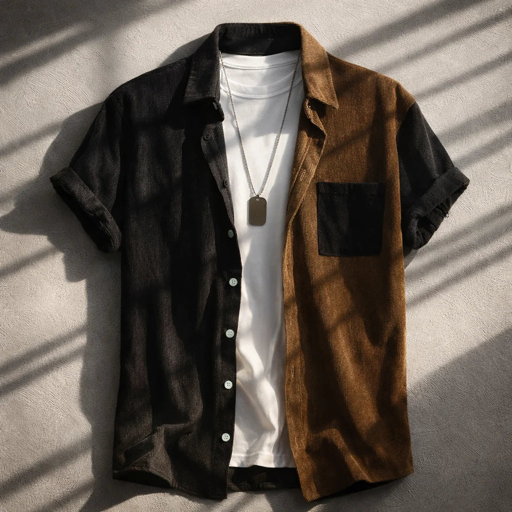 Emerio Men's Corduroy Contrast Button-Down Shirt