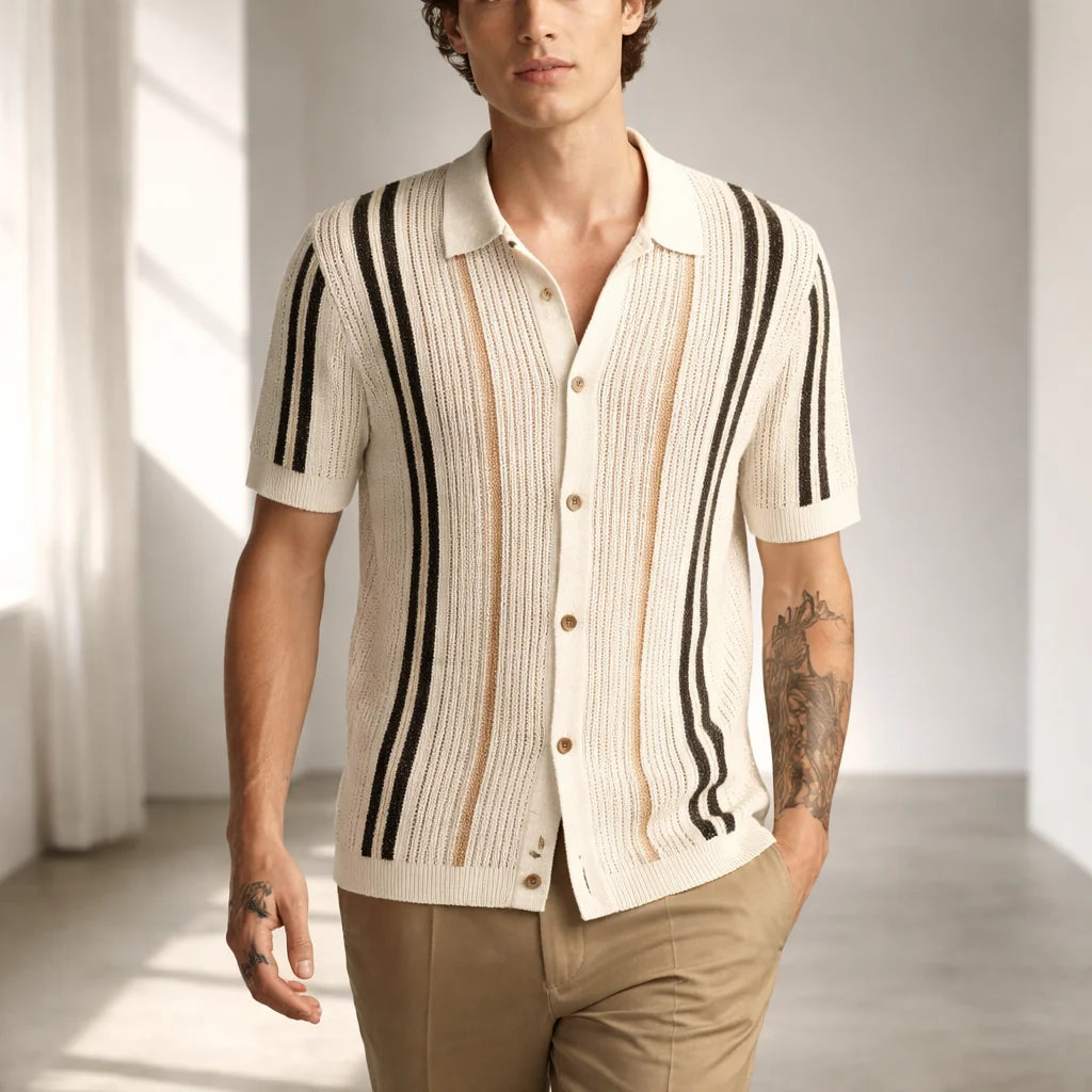 Men's Oxford Knit Polo Shirt - Breathable Cotton Casual Wear