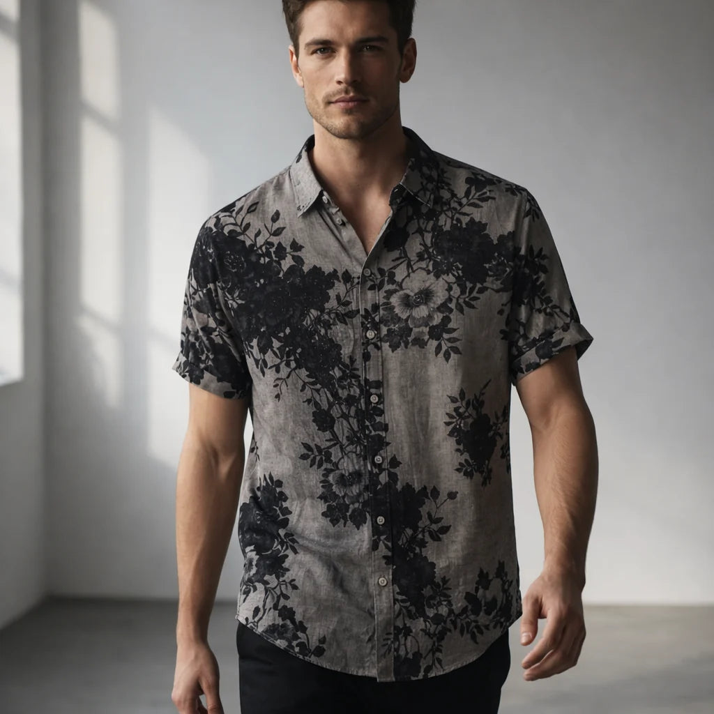 Ocean Breeze Floral Print Short Sleeve Shirt for Men
