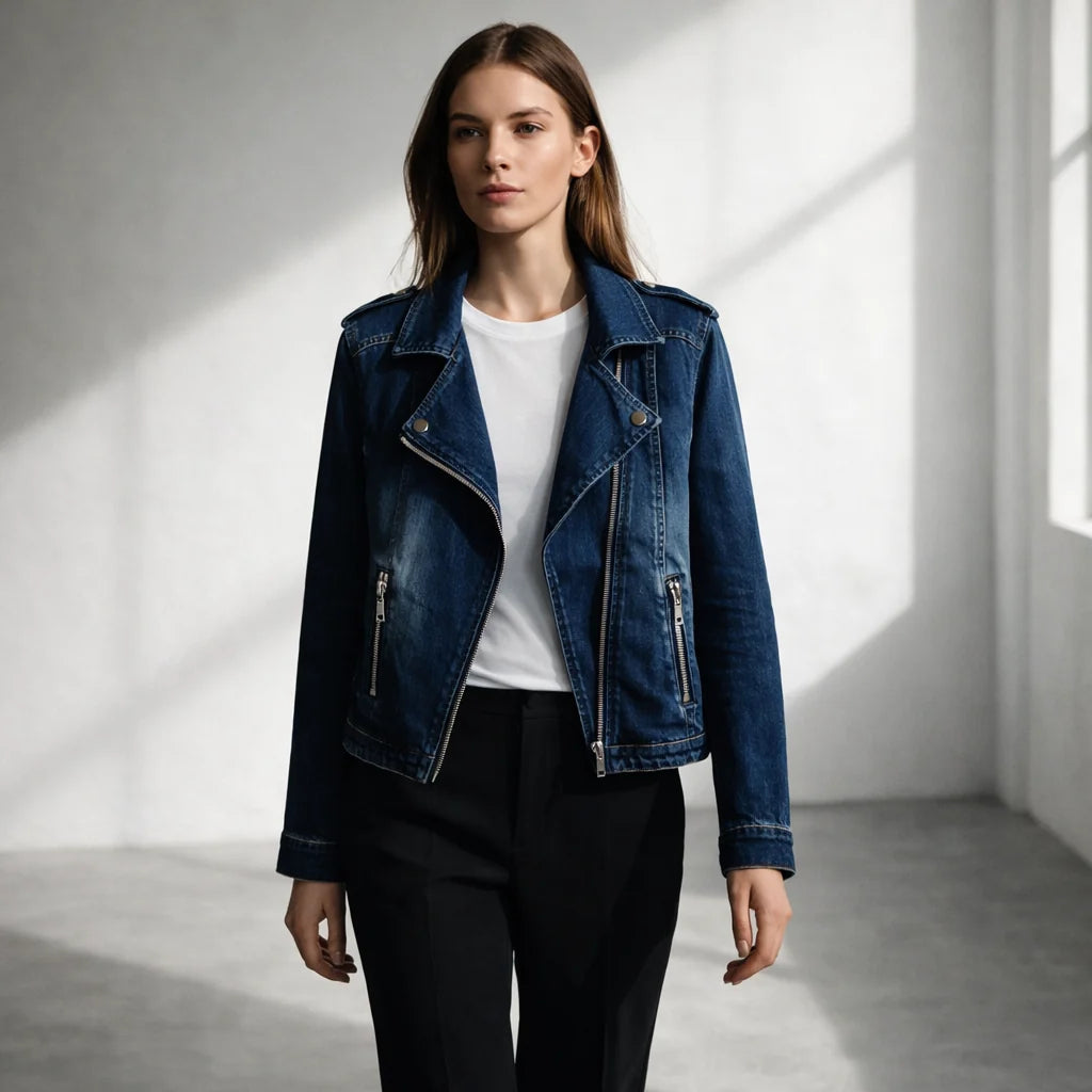 Lena Women's Classic Denim Jacket - Durable Cotton Jean Jacket