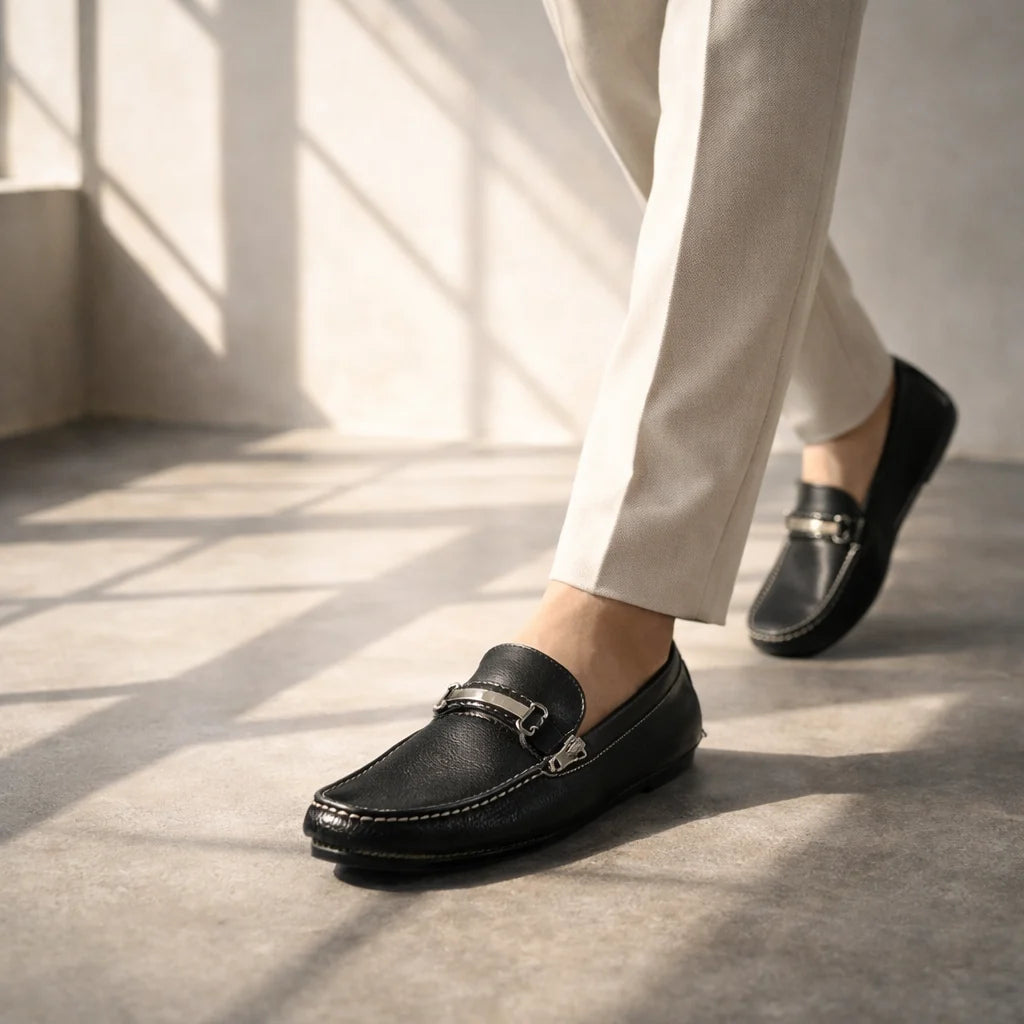 Milano Men's Italian Leather Bit Loafers - Premium Slip-On Dress Shoes