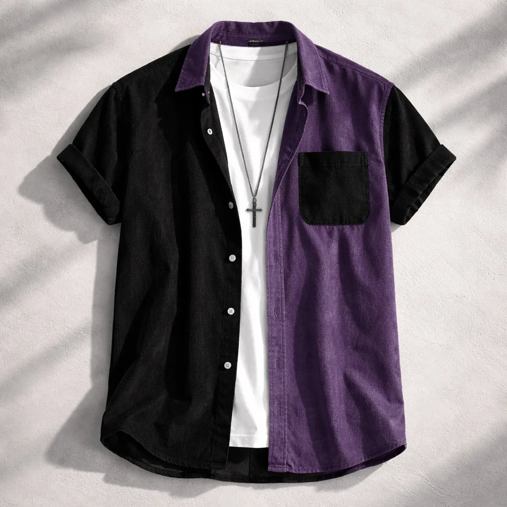 Emerio Men's Corduroy Contrast Button-Down Shirt