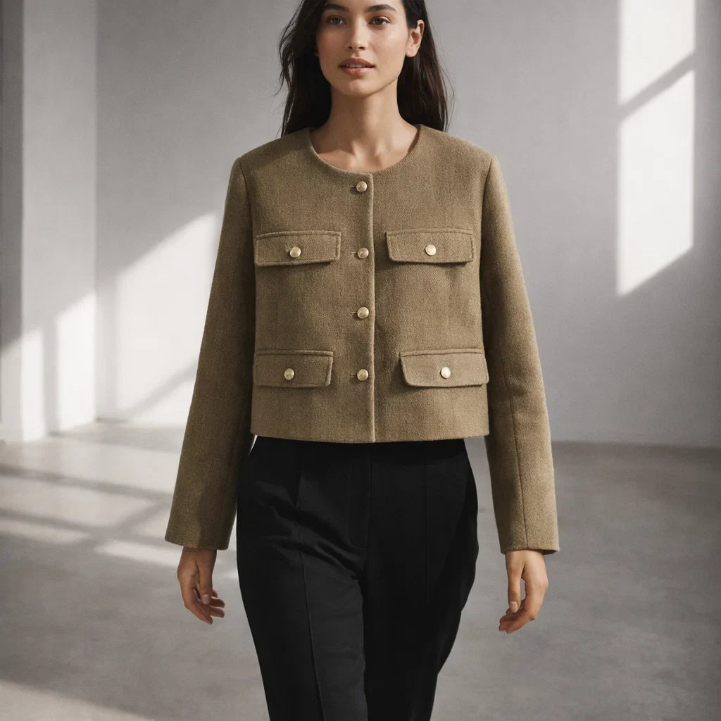 Aurelia Women's Wool Cropped Sweater Jacket - Warm Winter Outerwear