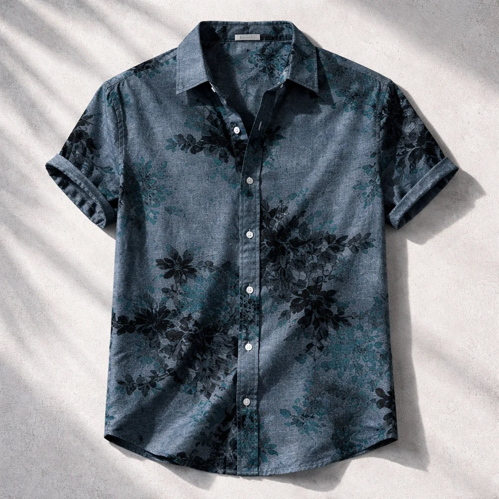 Ocean Breeze Floral Print Short Sleeve Shirt for Men