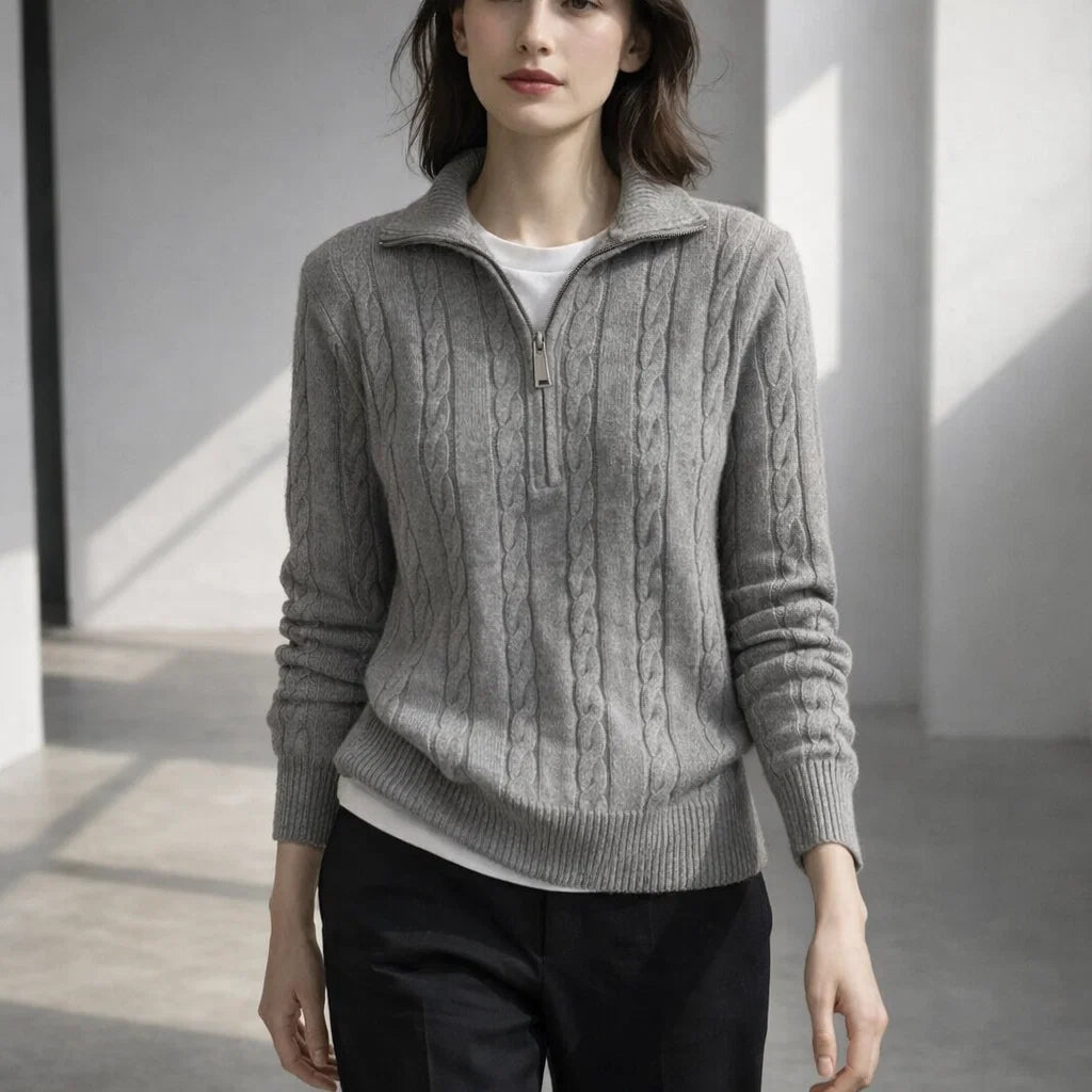 Elora Women's Zip-Neck Cotton Sweater - Soft & Breathable